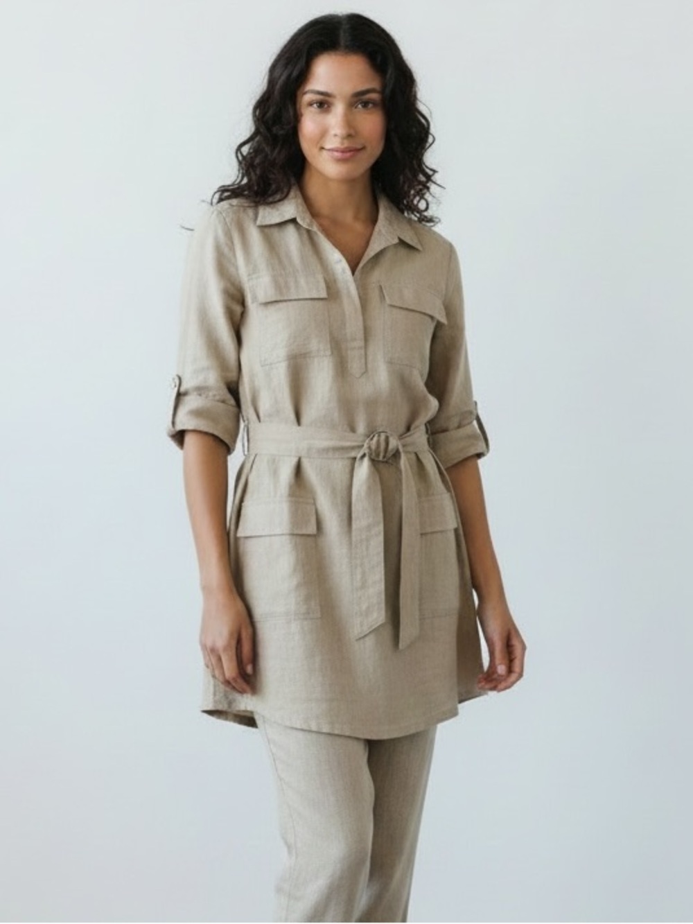 Saint Tropez West Belted Linen Safari Tunic/Top